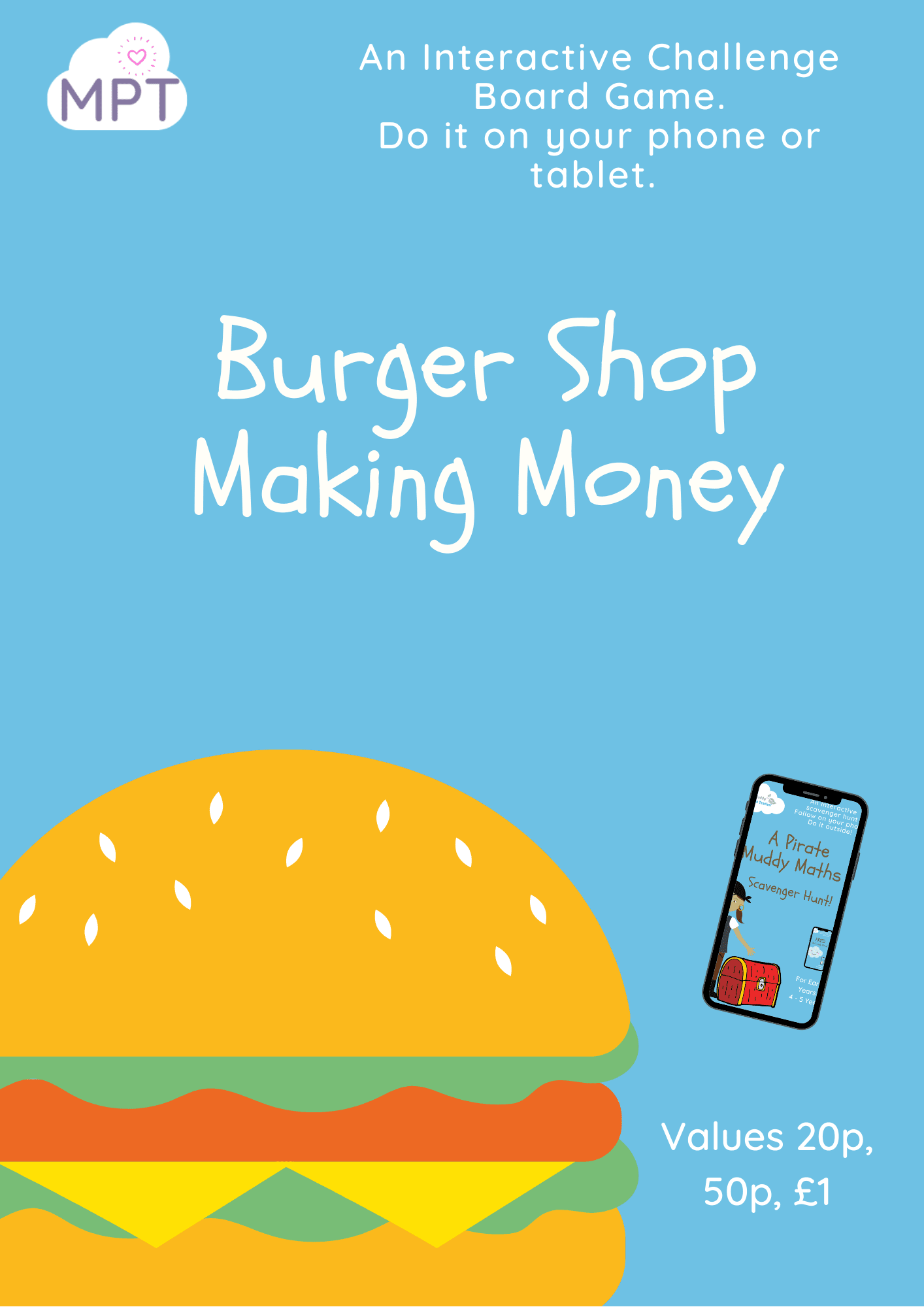 Burger shop making values 20p,50p,£1 burger shop adding