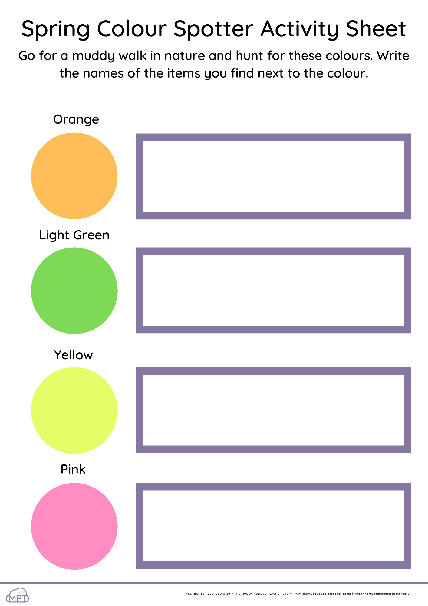 Add a subheading (2) spring spotter sheet