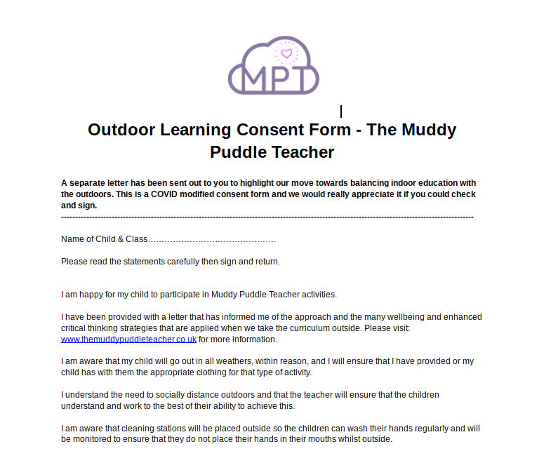 Outdoor Learning Parent Consent Form