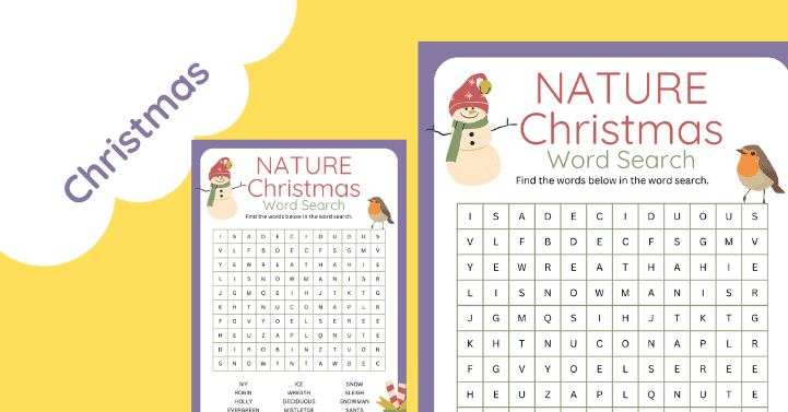 Outdoor Nature–Based Christmas Word Search Worksheet